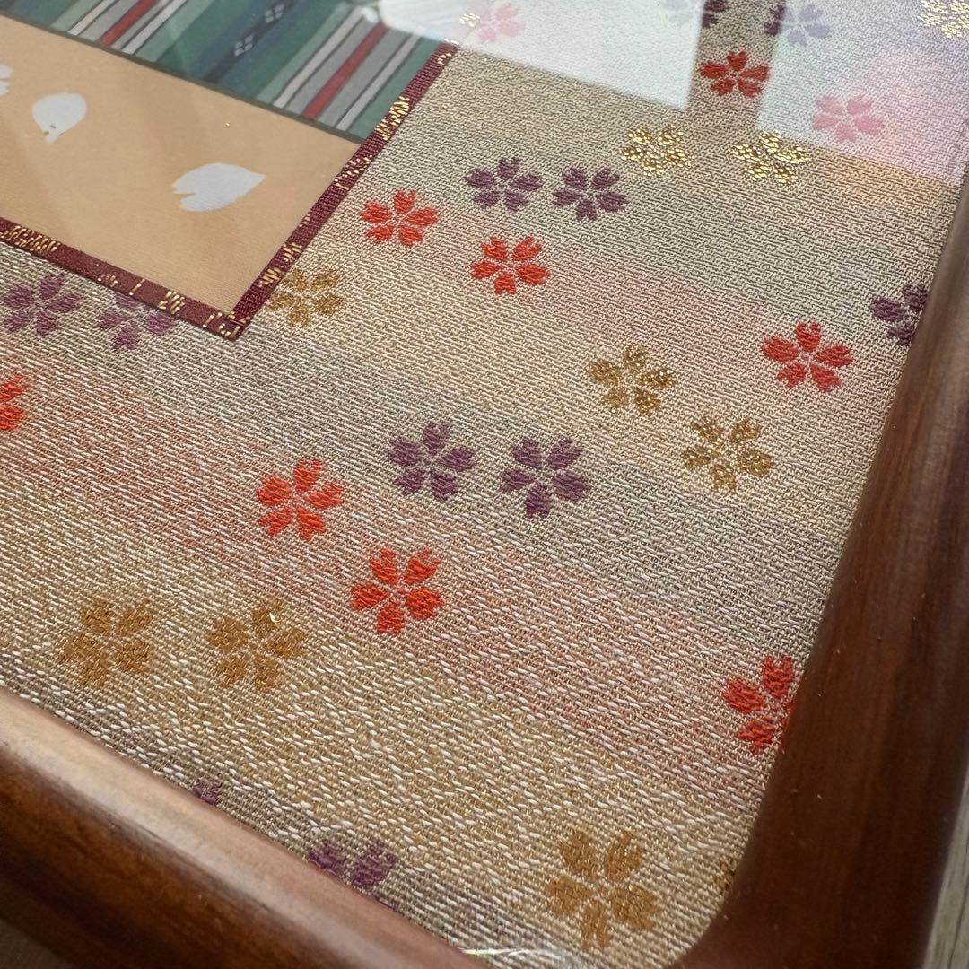 雛祭り 刺繍日本画 木製額装　約47cm x 62cm