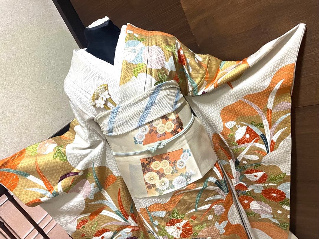 振袖フルセット6点M〜Ｌサイズ　正絹　鴛鴦花文　売り切り終了
