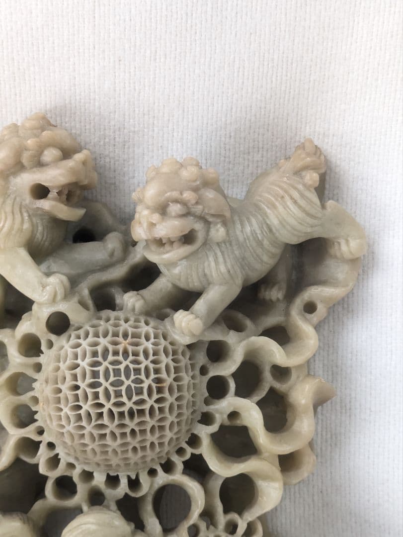 獅子彫刻 　天然石 青田石 骨董彫刻 置物 アンティーク