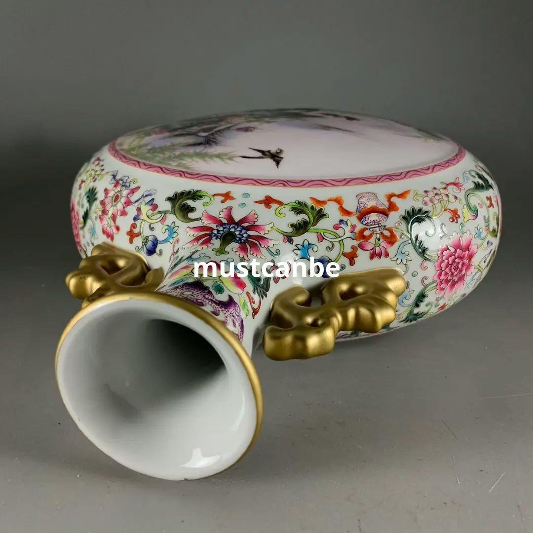 乾隆蒔山山水松鶴延年図抱月瓶 花瓶 景徳鎮 陶磁器 装飾品現代工芸品美術品 置物