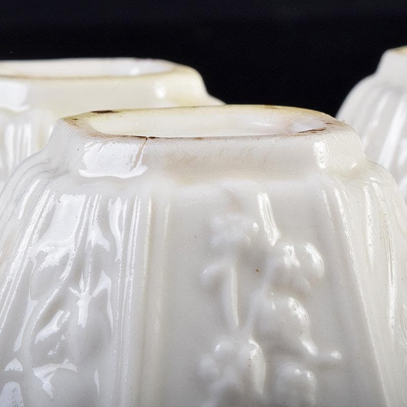 中国　徳化窯白磁　花刻　八角煎茶碗　六客　箱付　M　9027E