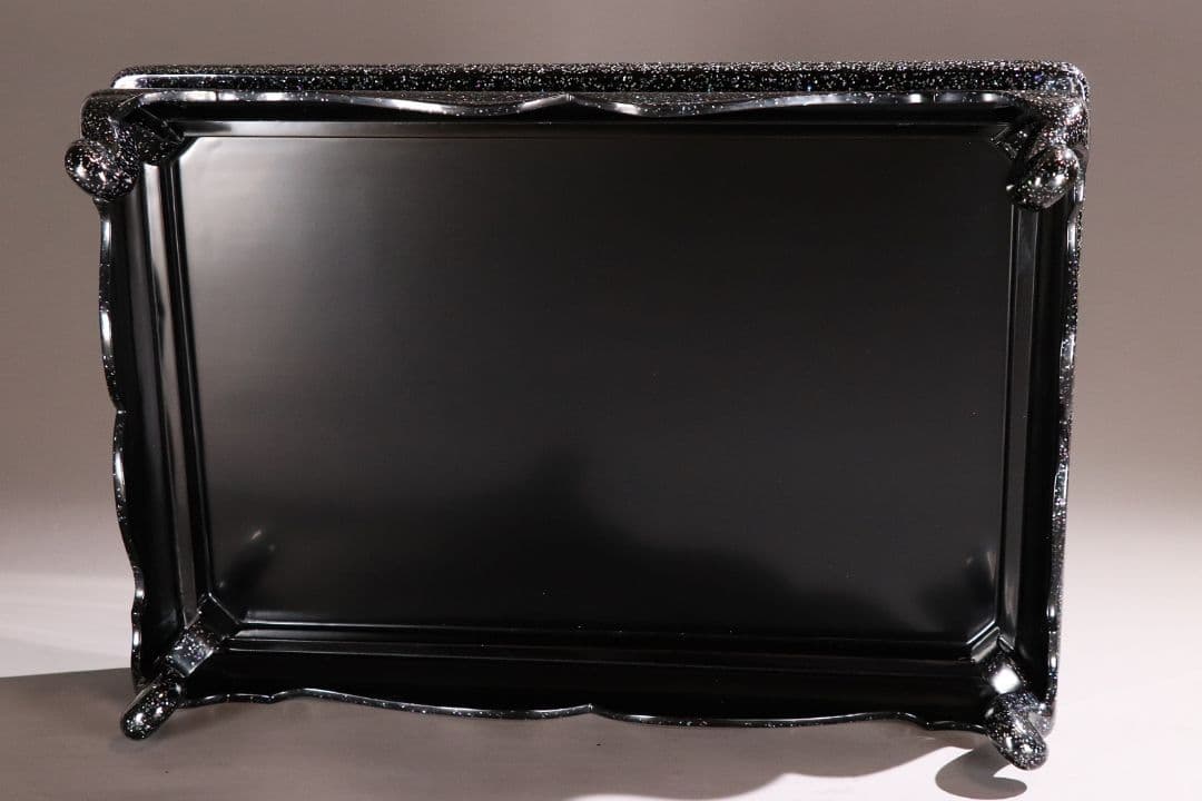 MA486 輪島塗 塗師 輪洲作 青貝 黒塗 花台 共箱 平卓 木製 螺鈿 輪州