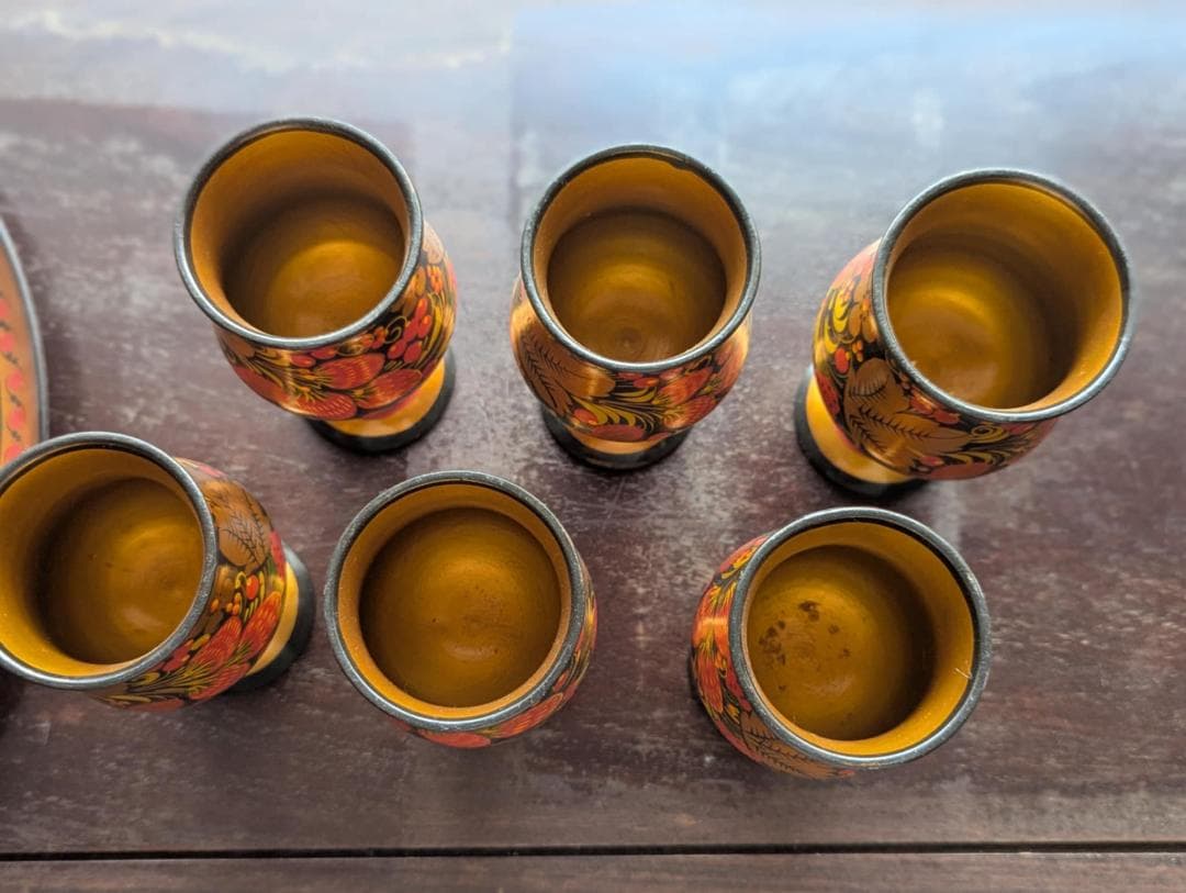 ロシア製　ホフロマ　木製　漆器　ワイングラス　セット