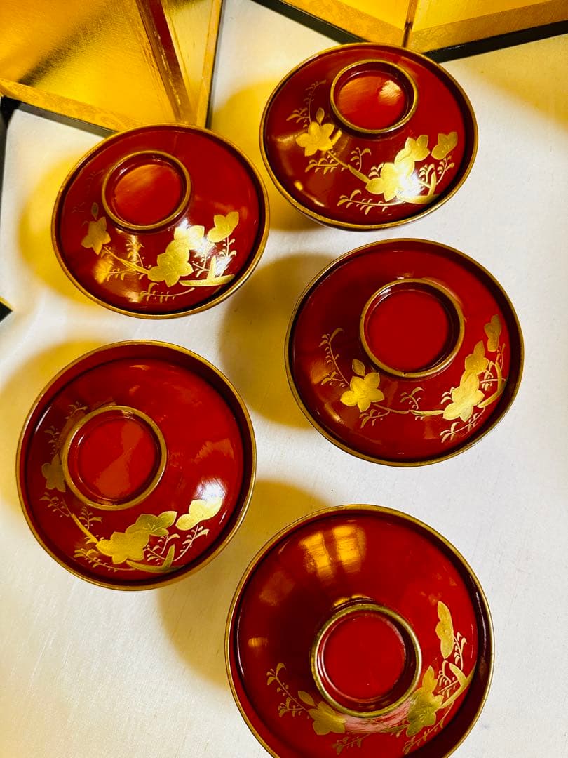 輪島塗木製　お椀　吸物椀　本金　骨董　時代蒔絵 ５脚G53