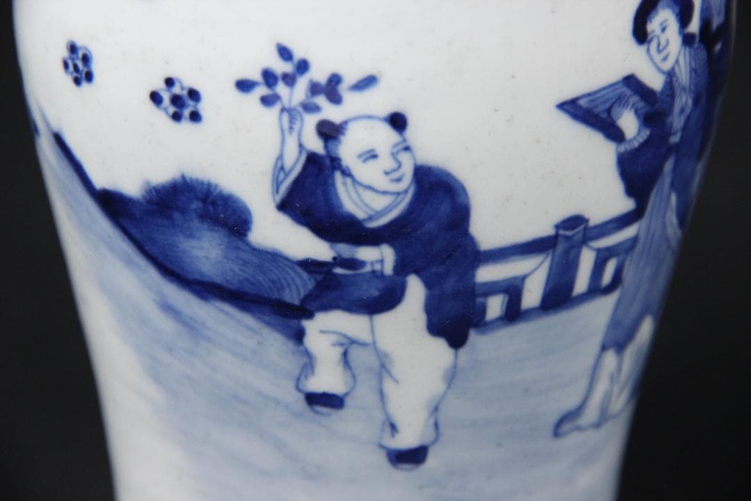 唐物 染付 清時代 青花 壺 茶入 花瓶 人物 中国 古美術 N21-6