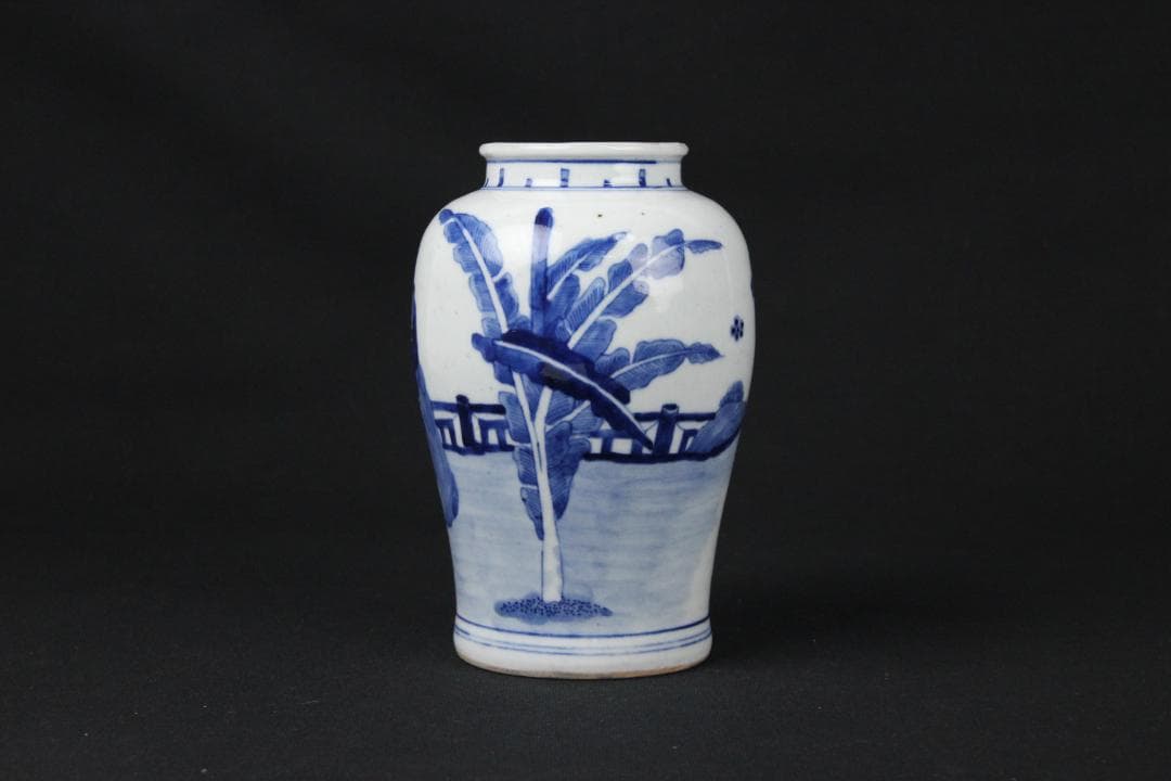 唐物 染付 清時代 青花 壺 茶入 花瓶 人物 中国 古美術 N21-6