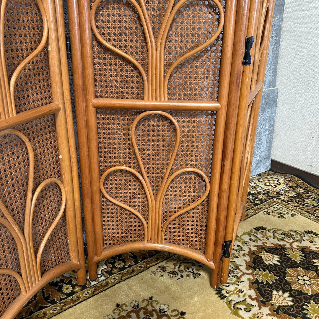 ꧁籐家具꧂ラタン4連パーテーション ブラインド 間仕切り 昭和レトロ