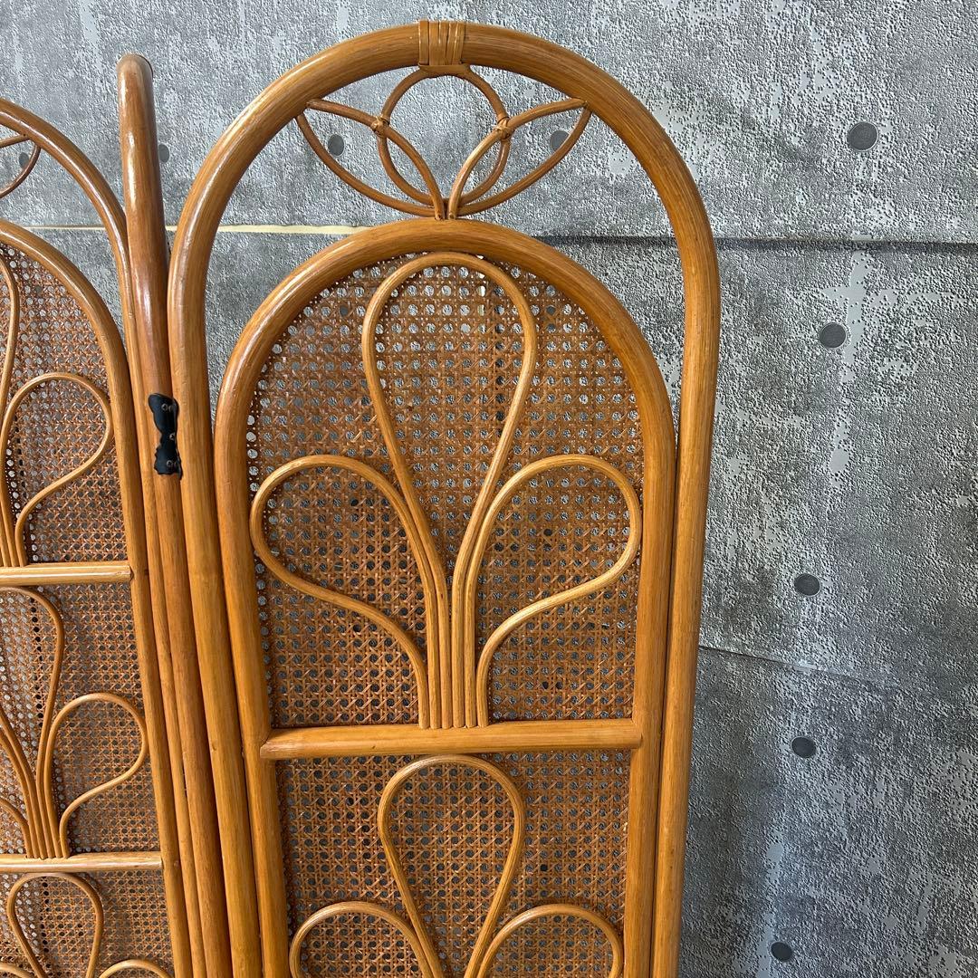 ꧁籐家具꧂ラタン4連パーテーション ブラインド 間仕切り 昭和レトロ