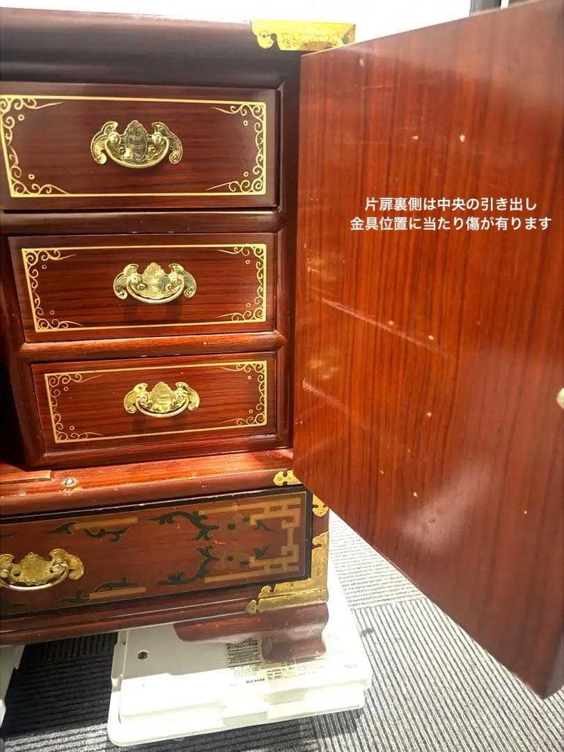 希少シノワズリ 緻密金彩美しいバンダジ　李朝箪笥アンティーク漆塗キャビネット木製