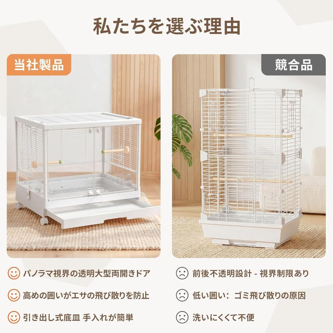 鳥かご 大型 バードケージ 【21cm高い囲い 餌飛び散り防止】
