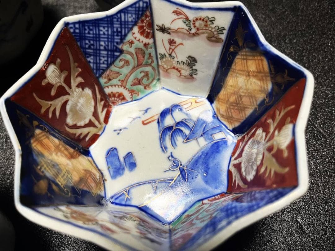 古伊万里　色絵　金彩　八角鉢　中鉢　深皿　盛皿　５客