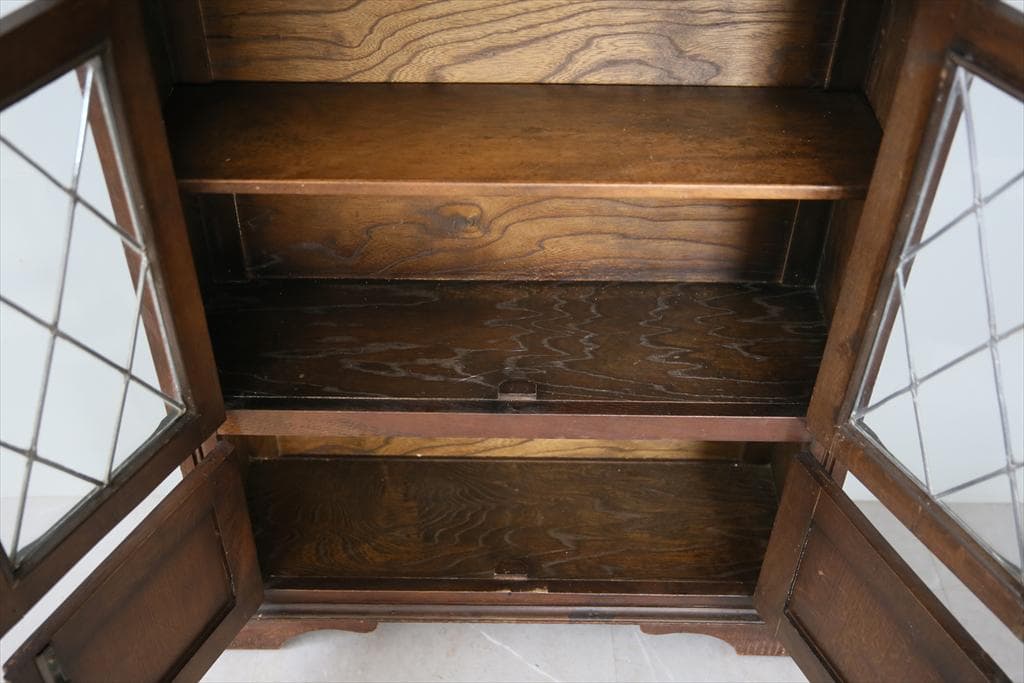 英国アンティーク木製ブックケースキャビネット/本棚/食器棚/飾り棚(91-163