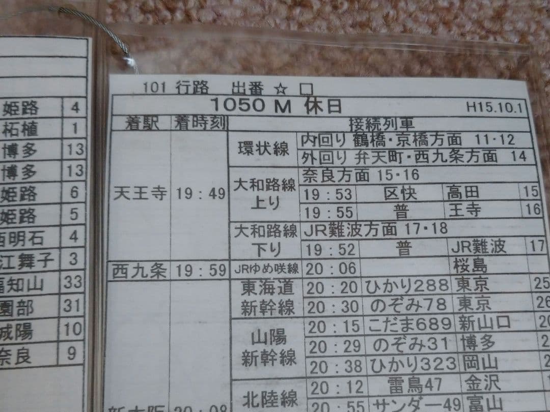 【鉄道部品】車掌用乗務行路表 休302行路