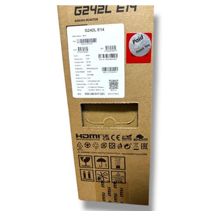 最安値新品未開封MSI G242L-E14 23.8インチ ゲーミングモニター