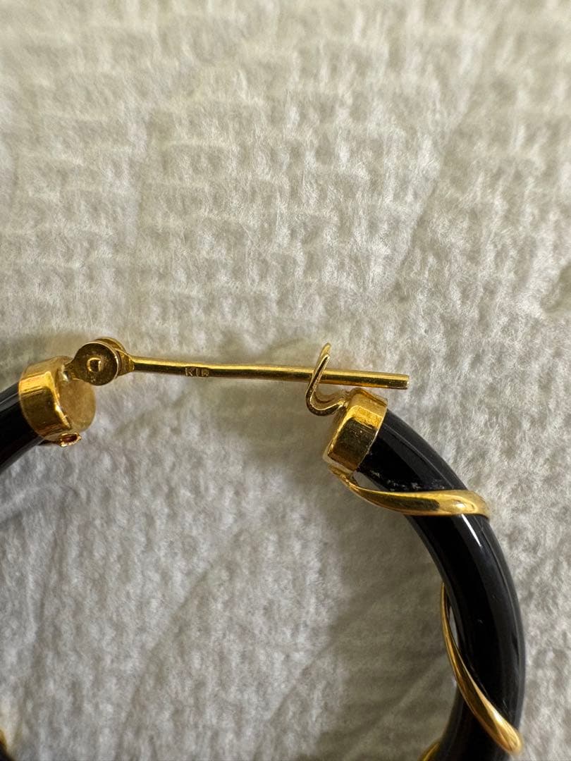 K18 フープ ピアス オニキス 黒