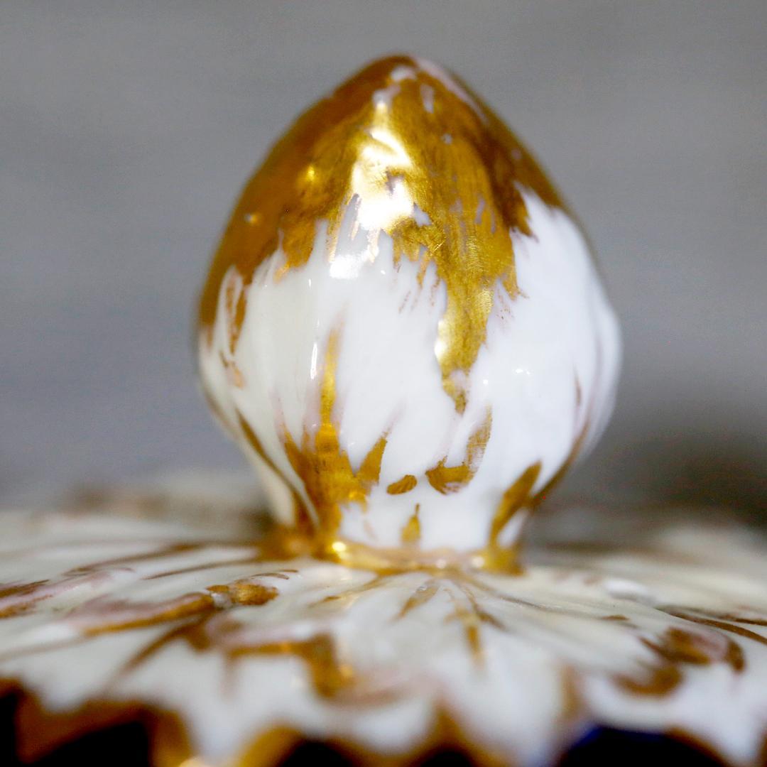 【送料込み】ドレスデン 帆船 壺 蓋付き 飾り壺 コバルト 金彩 ②