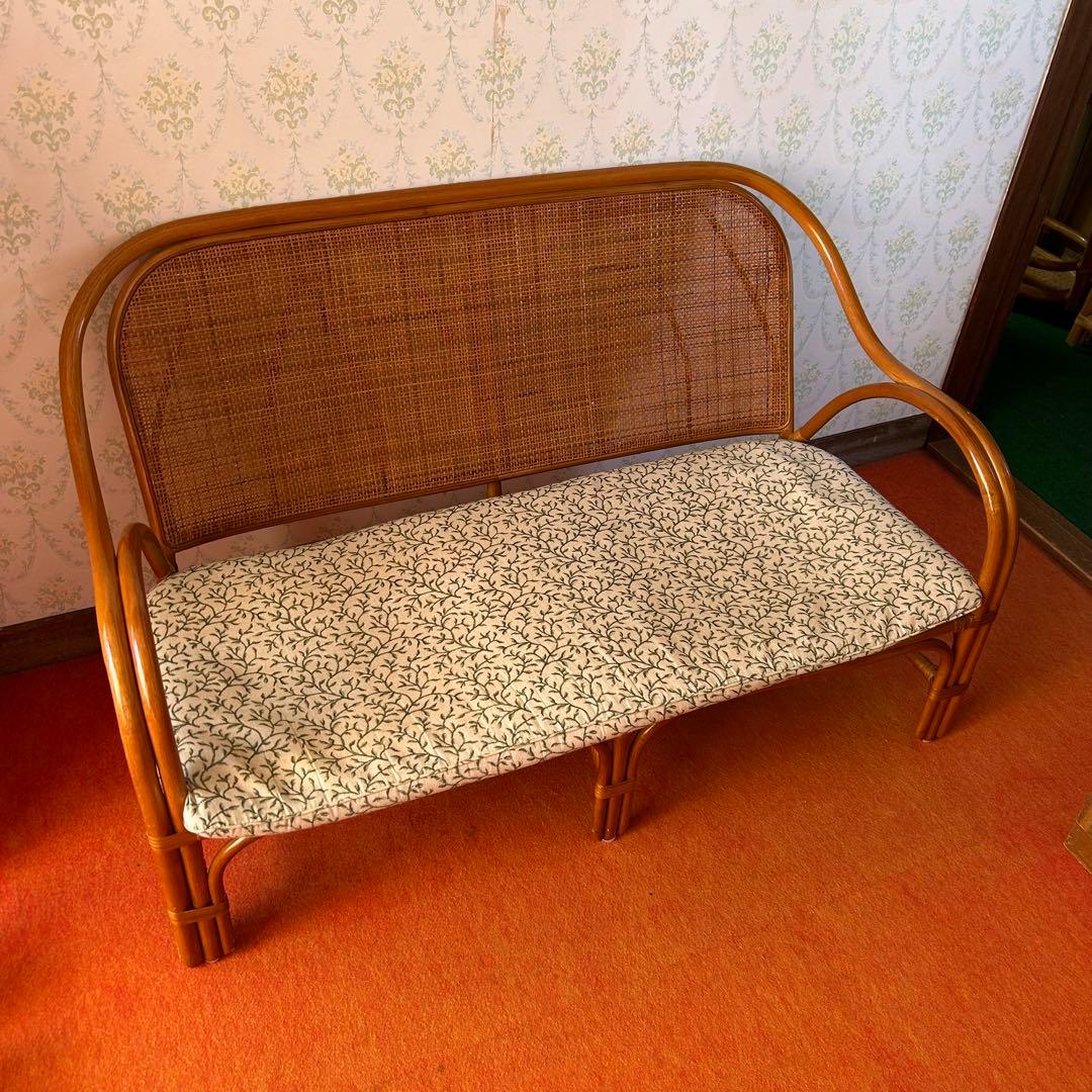 【最終値下げ】美品・送料込み ラタン の ベンチ 籐