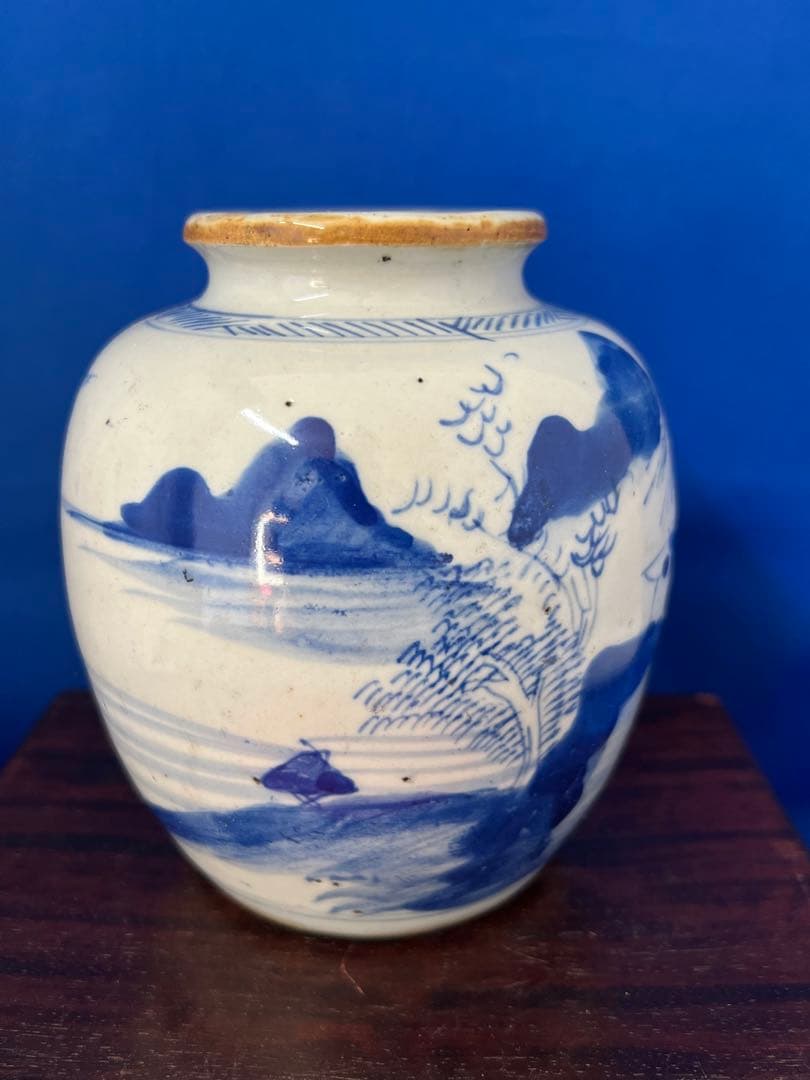 中国古美術　清時代染付け壺/水指　文房具 BL2-88-0