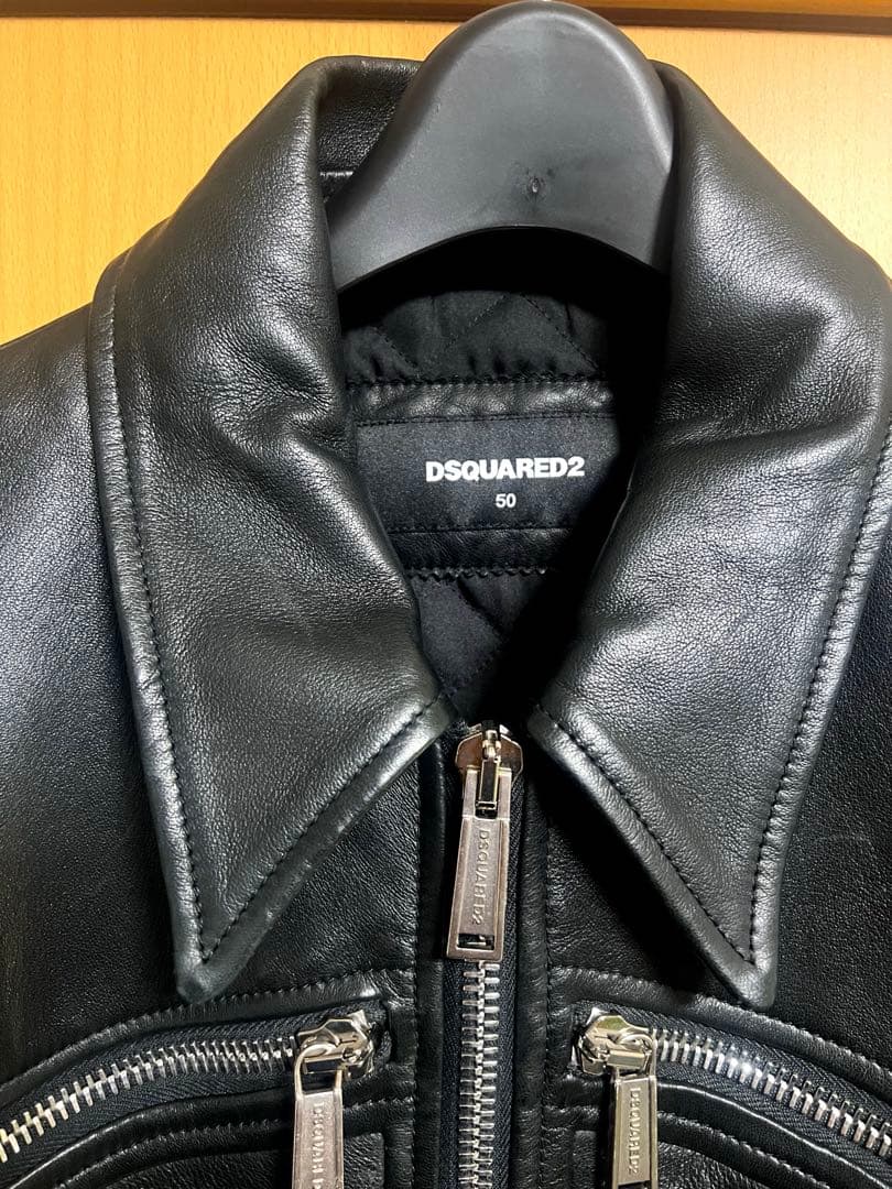 DSQUARED2 レザーシングルライダースジャケット 50