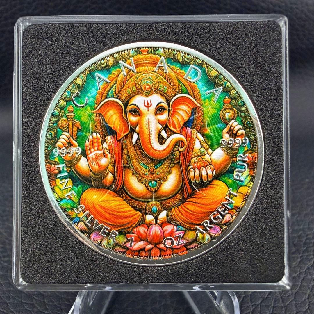 100枚限定 メイプルリーフ 銀貨 カラー インド ガネーシャ 1オンス 1oz