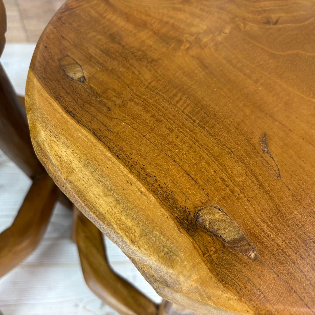 オールドチーク天然無垢極太丸木脚丸スツールM二脚セット木製天然無垢椅子花台チェア