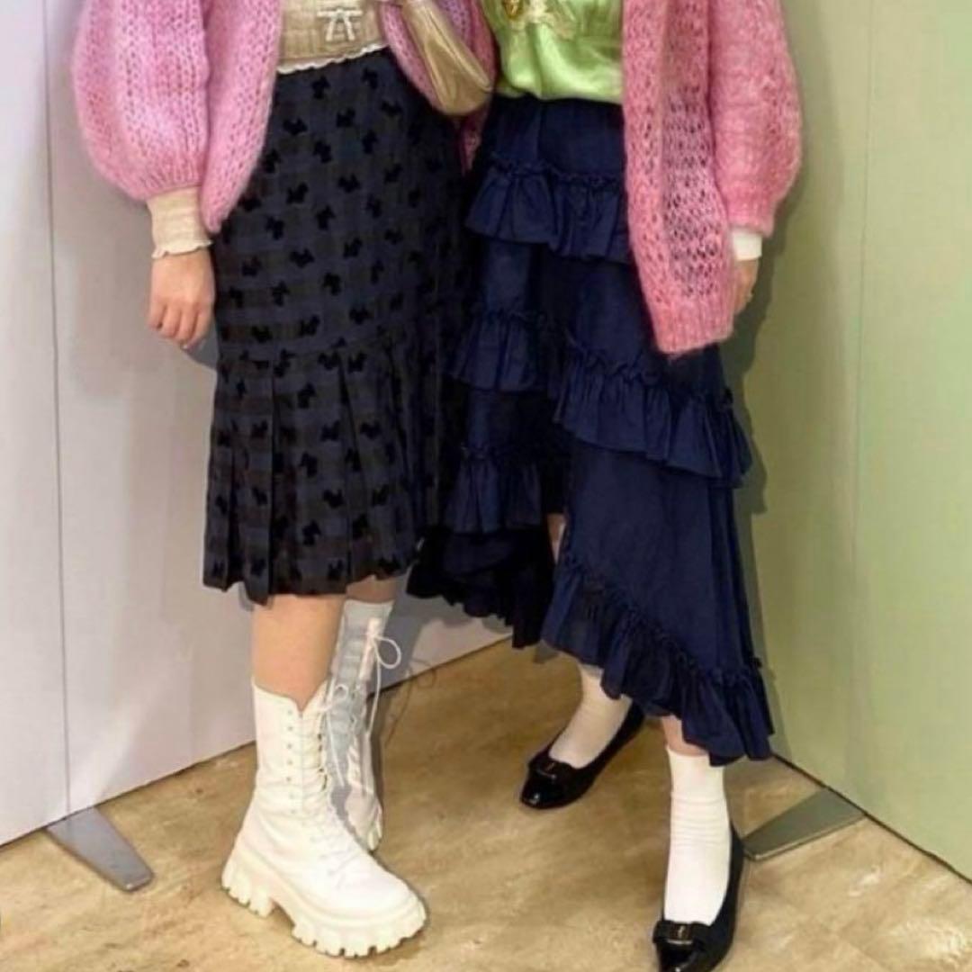 SIIILON フロッキー 犬イラスト チェック柄 プリーツスカート