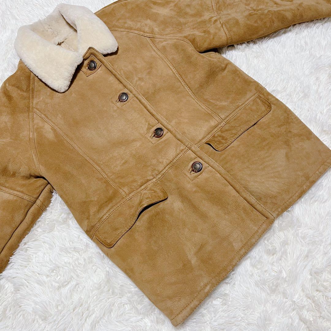 ムートンコート　リアルレザー　ウール裏地　キャメルカラー　サイズFREE