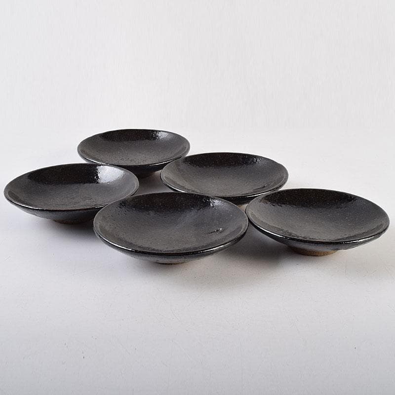 和食器　楽吉左衛門　黒楽平茶碗　高台平皿　2種10客　時代箱　V　R9525