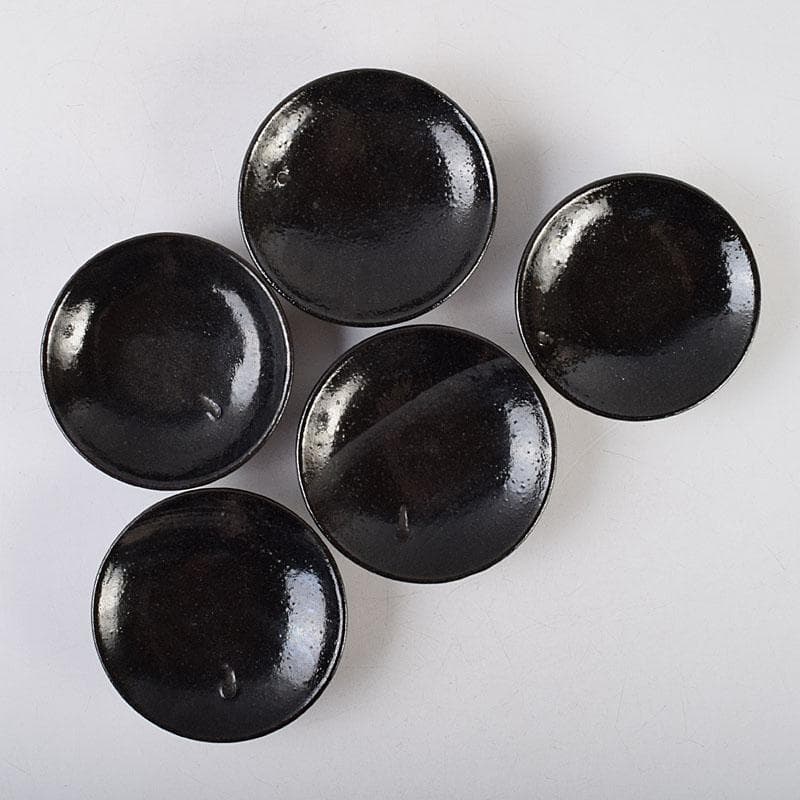 和食器　楽吉左衛門　黒楽平茶碗　高台平皿　2種10客　時代箱　V　R9525