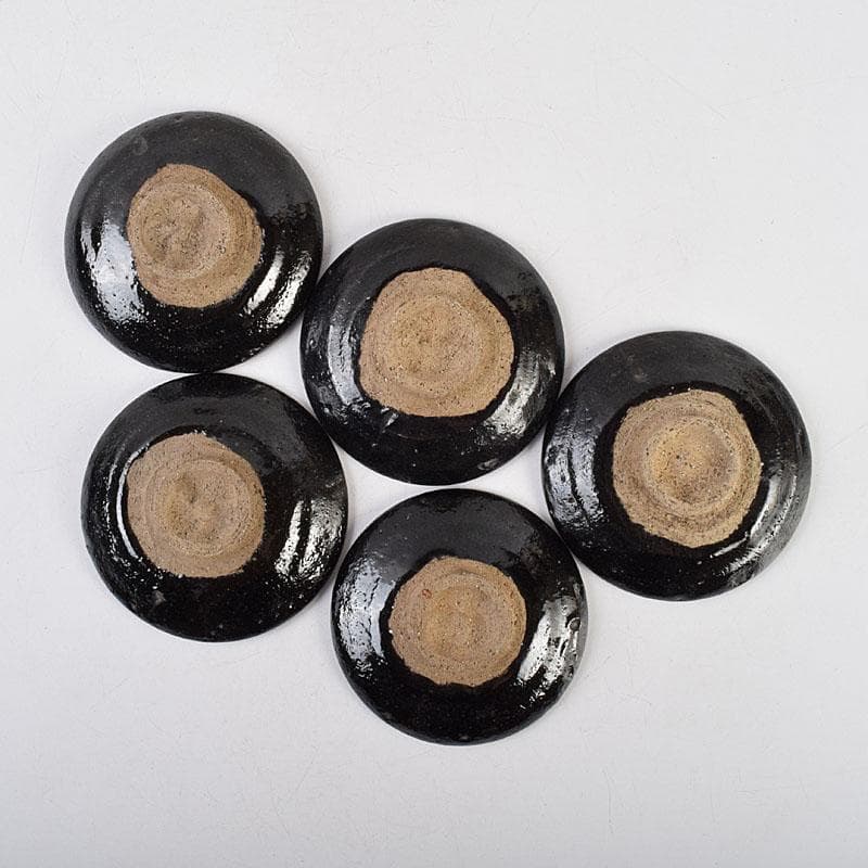 和食器　楽吉左衛門　黒楽平茶碗　高台平皿　2種10客　時代箱　V　R9525