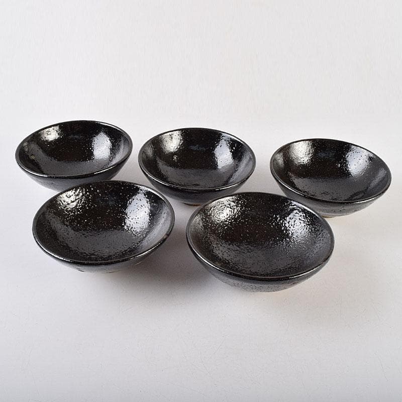 和食器　楽吉左衛門　黒楽平茶碗　高台平皿　2種10客　時代箱　V　R9525