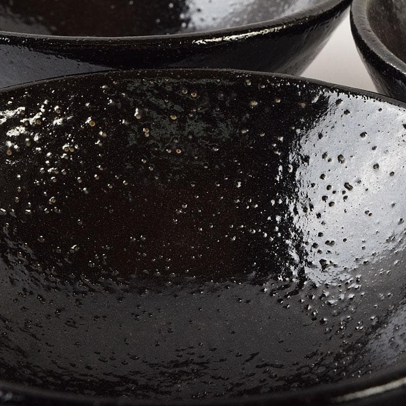 和食器　楽吉左衛門　黒楽平茶碗　高台平皿　2種10客　時代箱　V　R9525