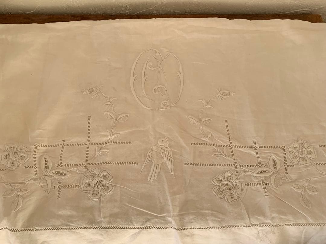 フランスアンティーク　手刺繍　生地　リメイク　ディスプレイ　ブロカント