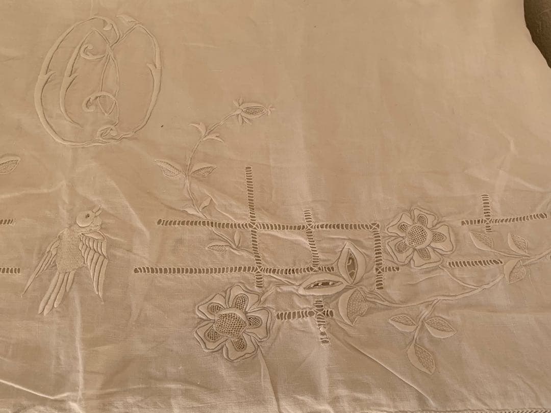 フランスアンティーク　手刺繍　生地　リメイク　ディスプレイ　ブロカント