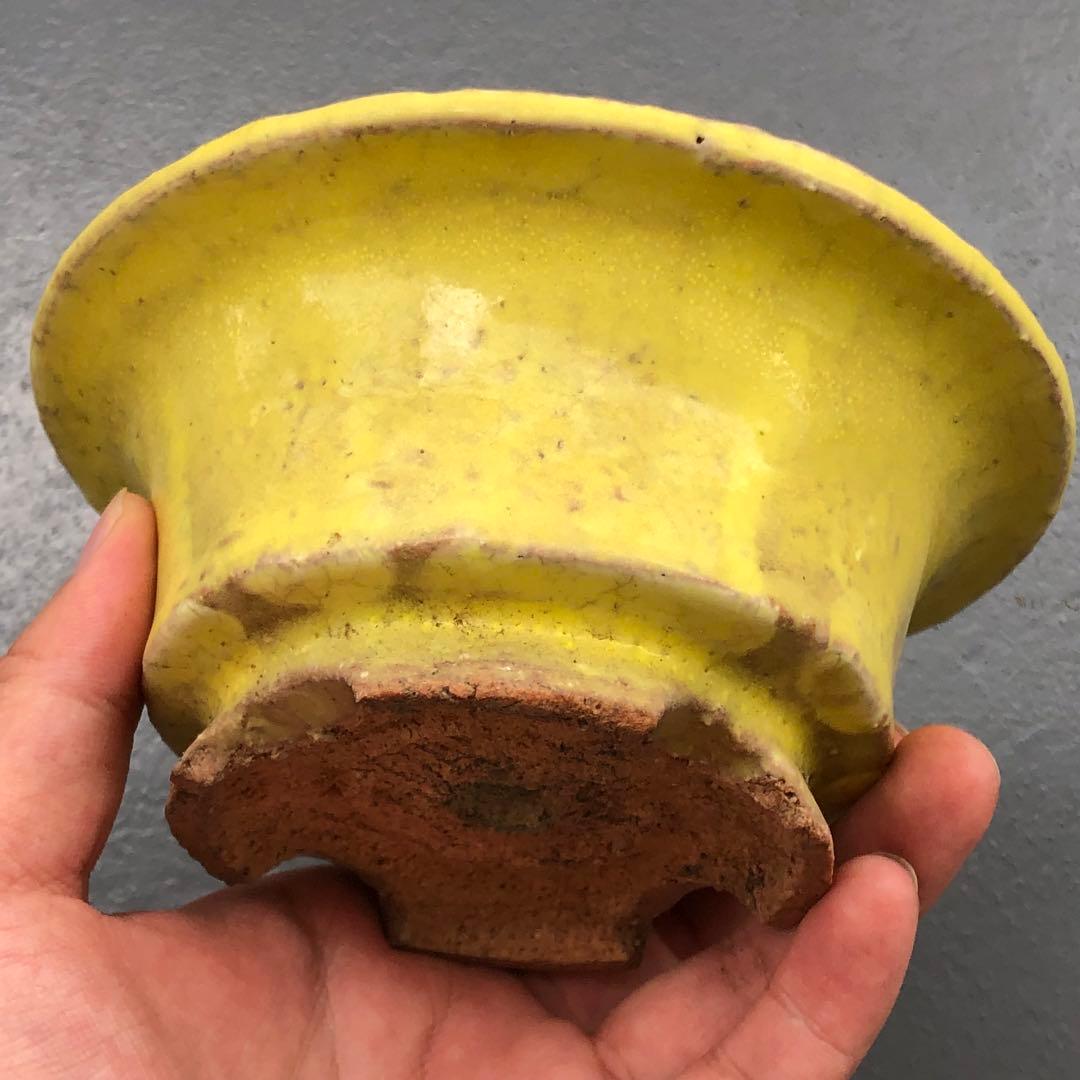 446.春嘉 黄釉丸鉢 盆栽鉢 植木鉢 13.5*6cm
