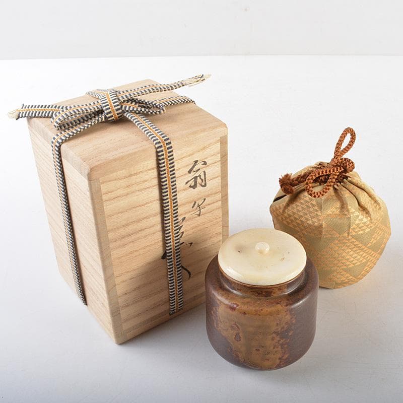 茶道具　平安東山　笹田仁史作　翁写　茶入　仕覆付　共箱　V　R6121