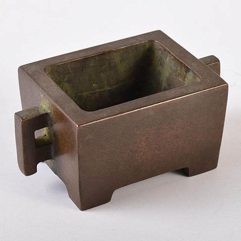 中国　大明宣徳年製　古銅　四方双耳香炉　馬槽爐　V　8638E