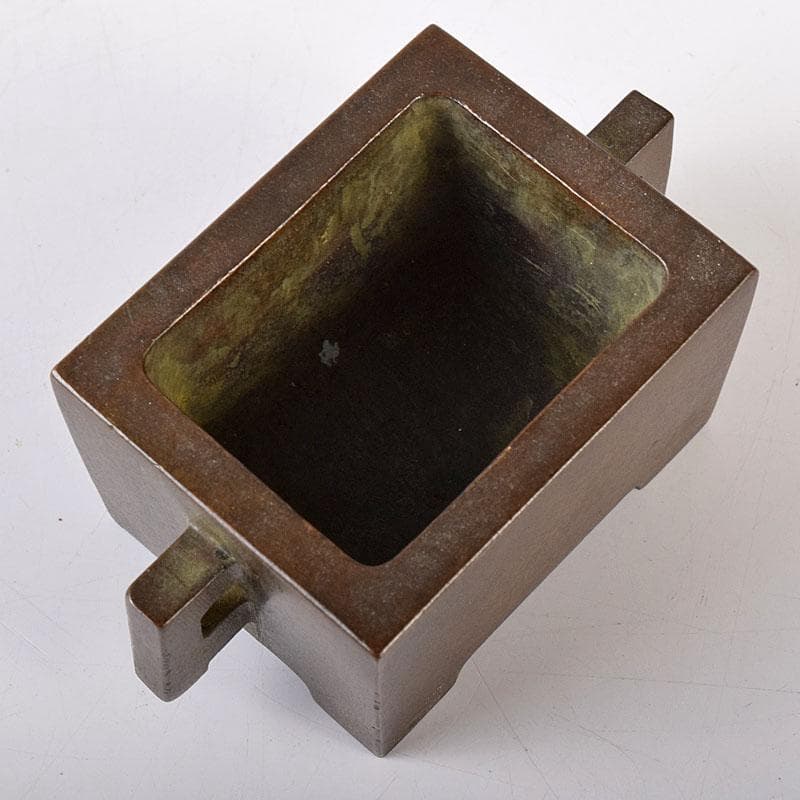 中国　大明宣徳年製　古銅　四方双耳香炉　馬槽爐　V　8638E