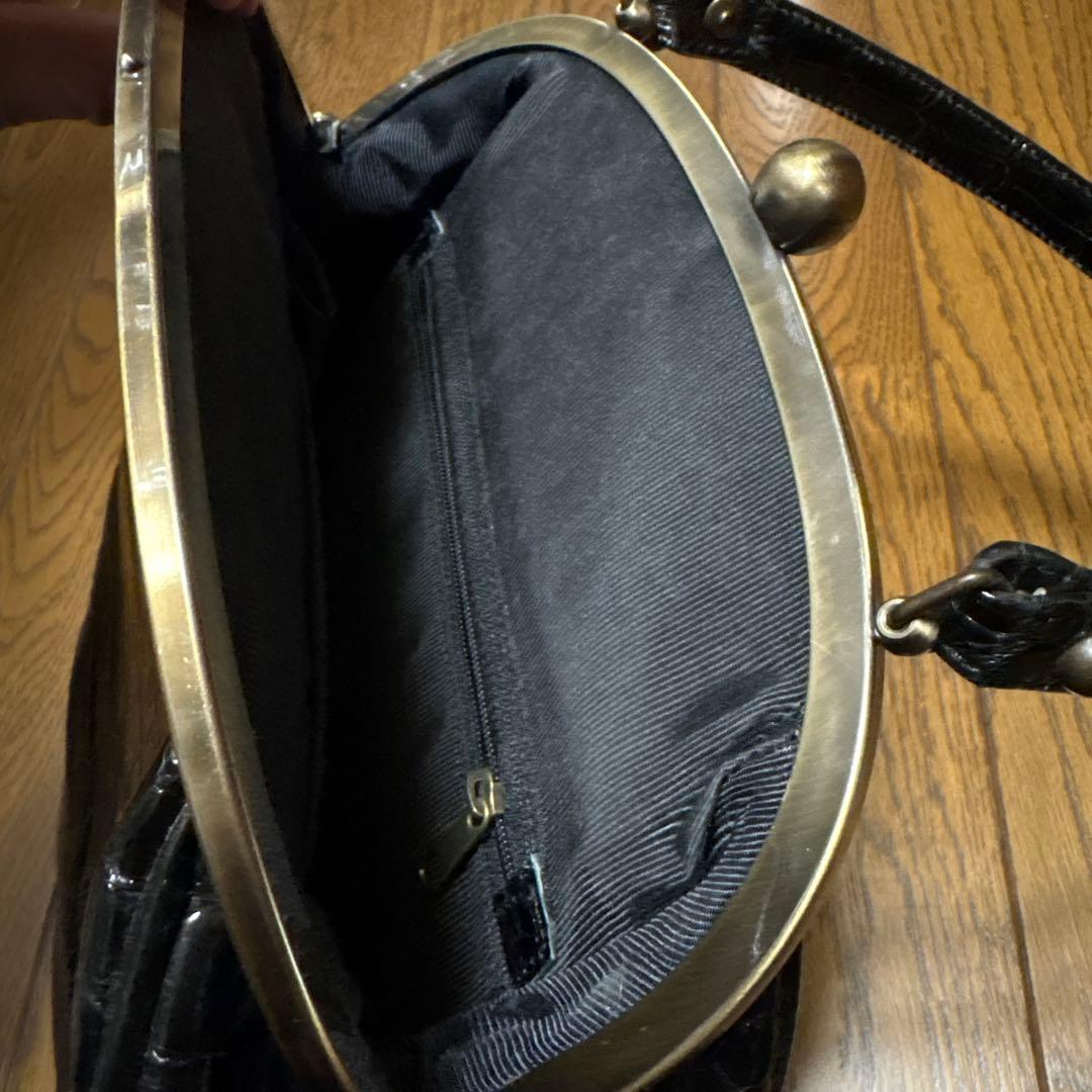 クロコダイル　本革　がま口バッグ