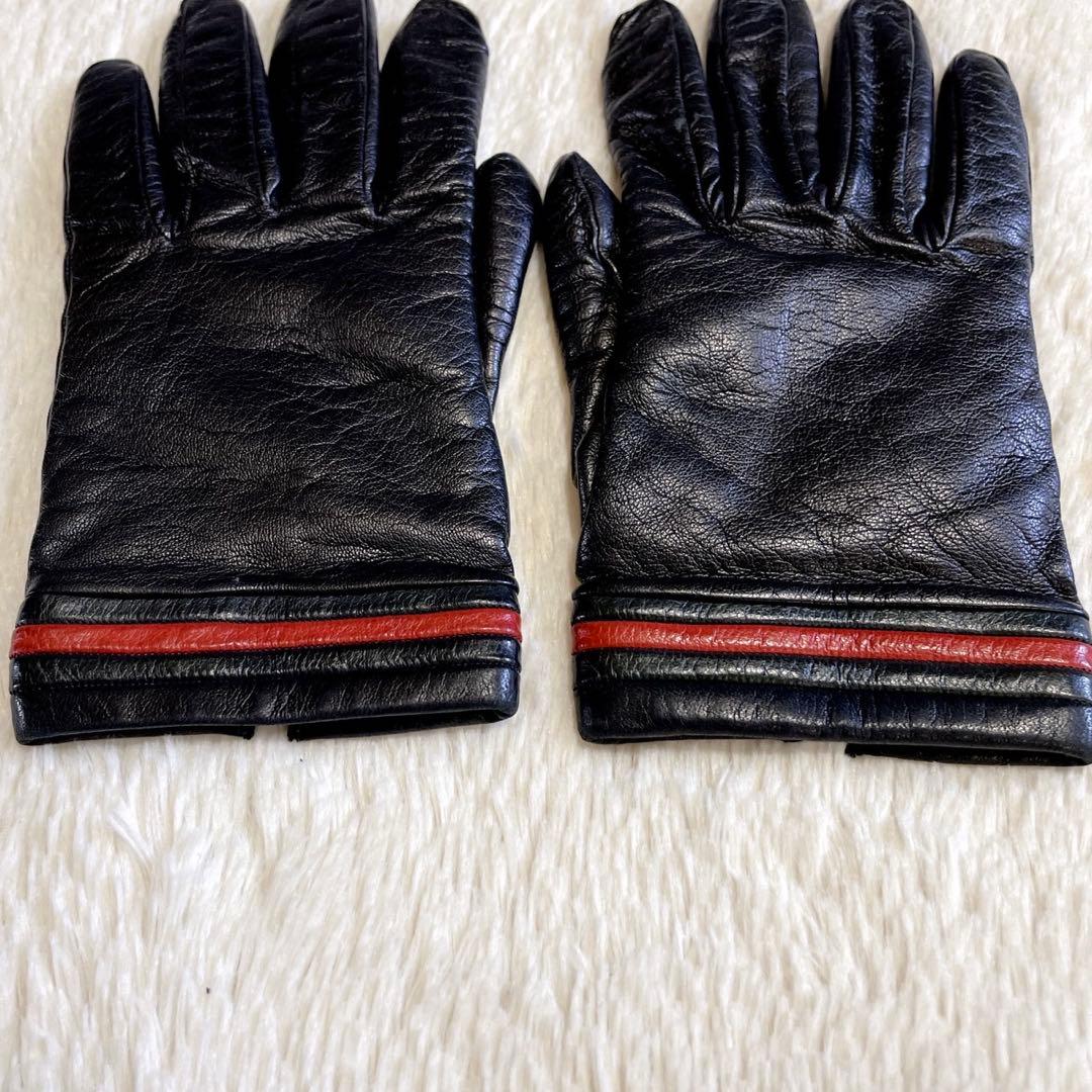 美品 GUCCI グッチ カシミヤ 本革 レザーグローブ 手袋 シェリーライン
