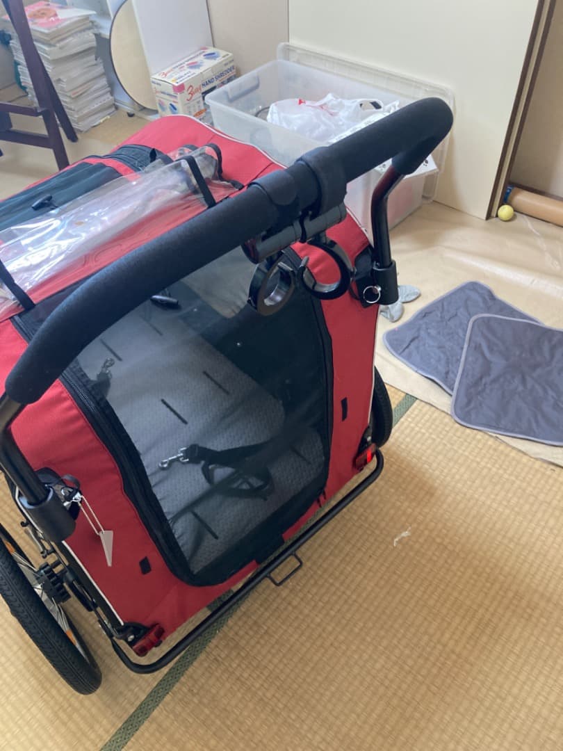 犬用ペットカート 赤 メッシュ窓付き