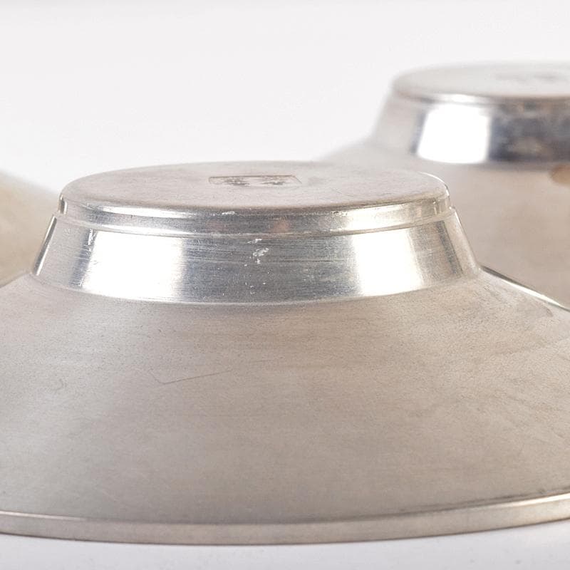 煎茶道具　平安　英青堂造　純錫園式茶托　五客　合計約588g　共箱　MR7702