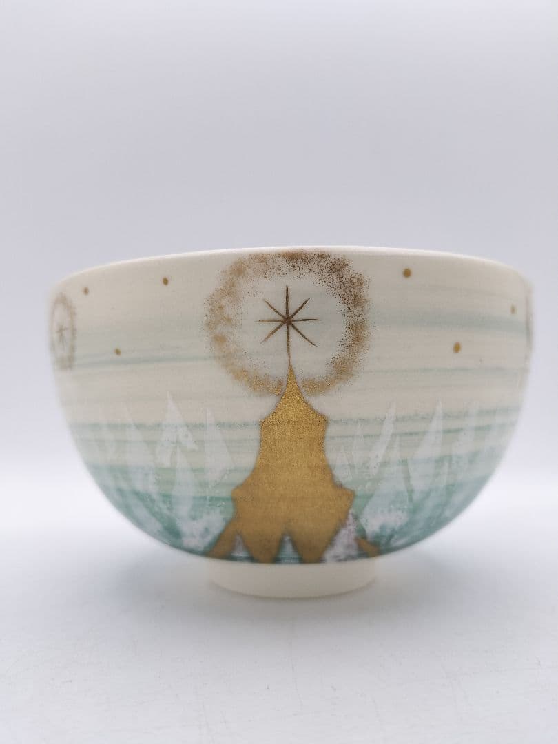 b993【新品・未使用】茶碗 聖夜 クルス文 今岡三四郎 木箱 茶道具