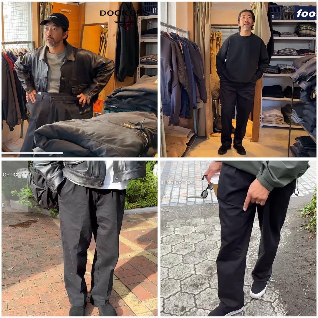 状態◎ DOCKERS 2タックチノパン ブラックOVYクルー着用