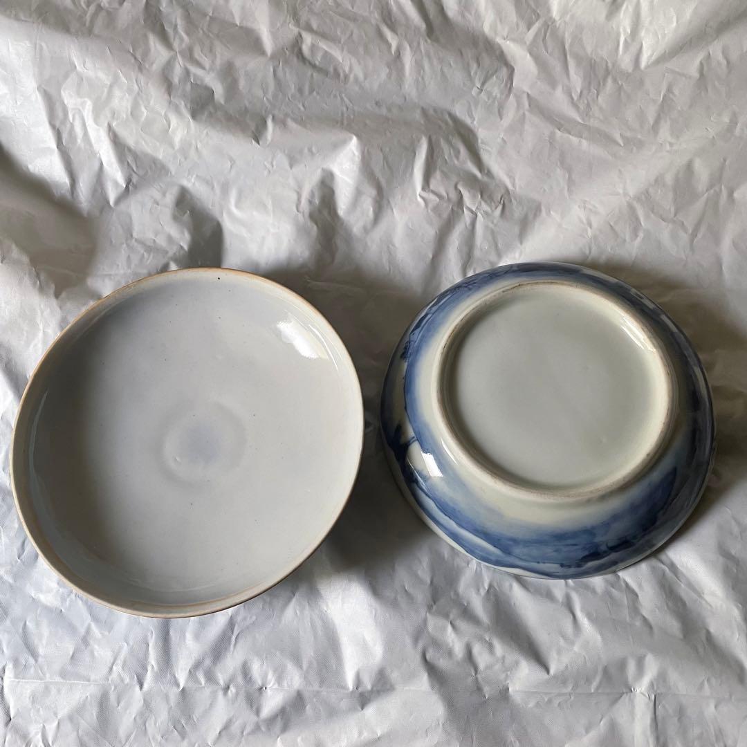 染付　盒　中国　蓋物　陶磁器　China  松　竹　梅　蘭　人物　四君子　唐子