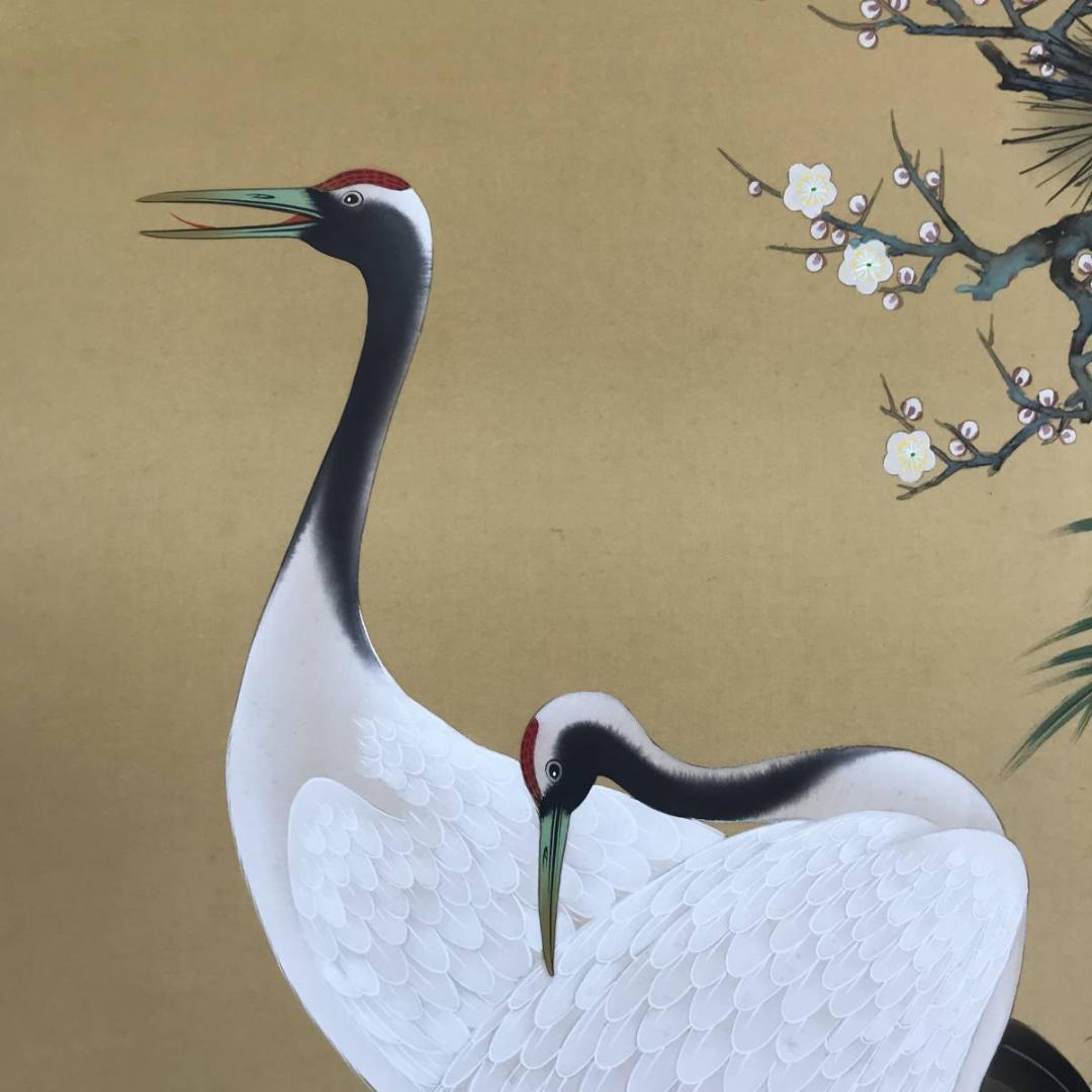 【真作】川島光庵/松竹梅鶴亀図/掛軸☆宝船☆AB-607