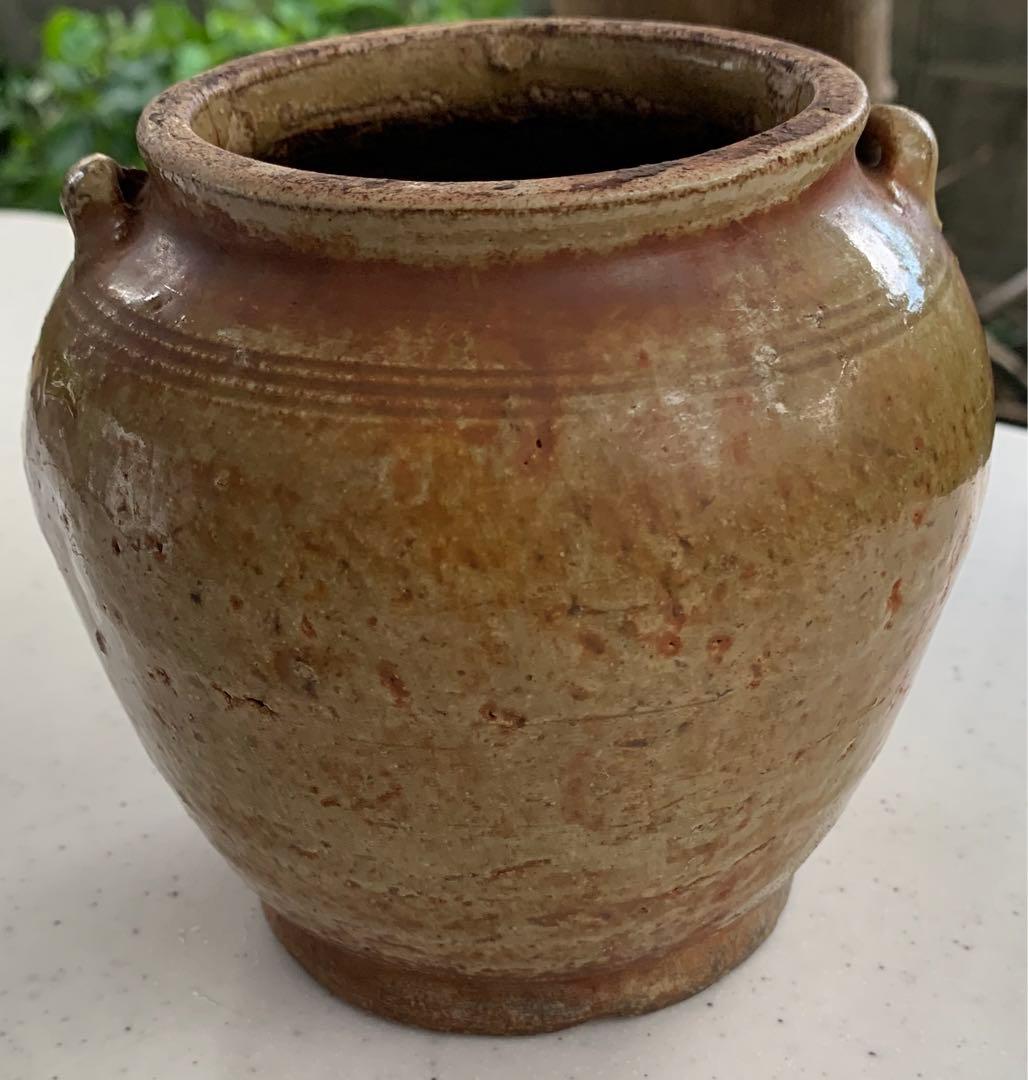 瀬戸焼　お歯黒壺　高台　双耳　アンティーク