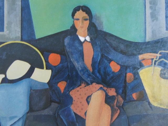 前田利昌、【長椅子の女】、希少な額装用画集より、新品額装付