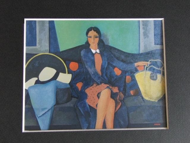 前田利昌、【長椅子の女】、希少な額装用画集より、新品額装付