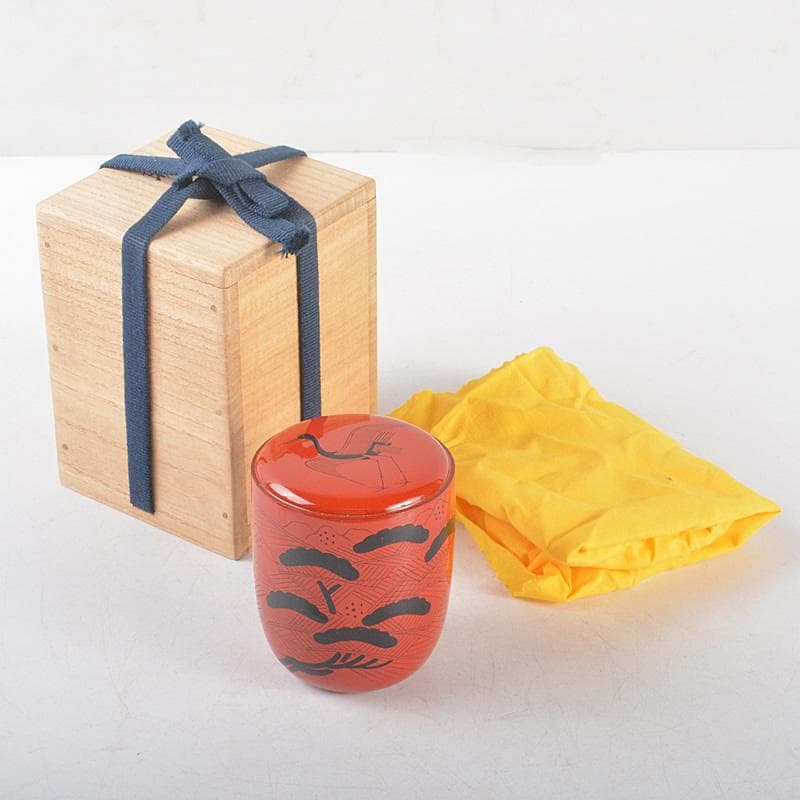 茶道具　井筒寛斎造　玄々斎好　鶴に山水図　曙棗　共箱　V　R5267